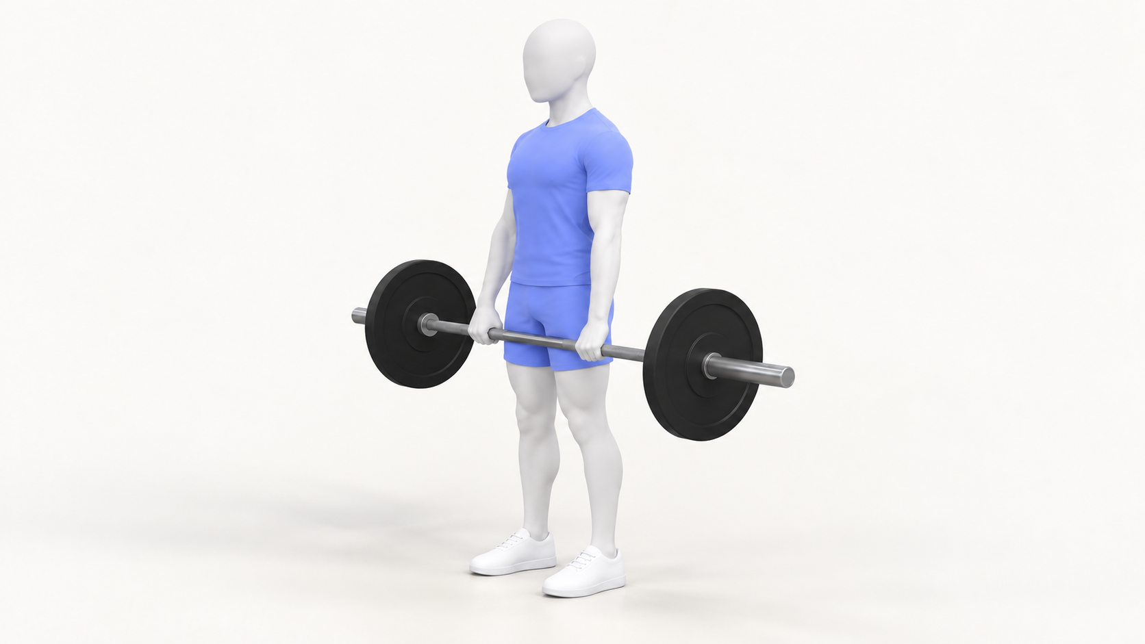 Blue avatar standing with the barbell at the thighs